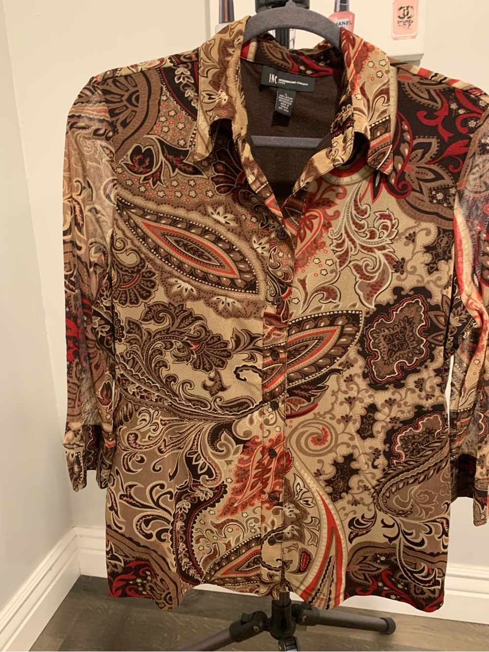 INC International Concepts Paisley Button-Up Shirt in Brown/Beige - GB052